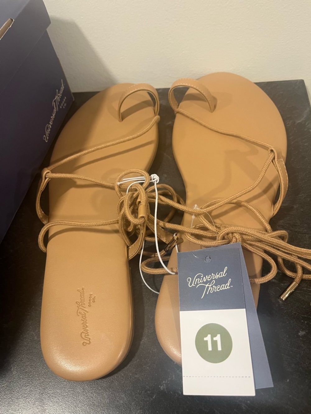 Universal Thread Tan Lace-Up Toe-Loop Sandals